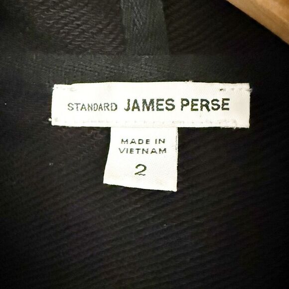 JAMES PERSE | Black Asymmetrical Zip Hooded Sweatshirt Jacket Hoodie | Size 2 - Picture 5 of 7